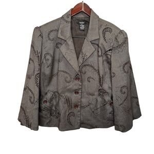 Bob Mackie Studio Paisley Print Blazer Jacket Bell Sleeves Size 14